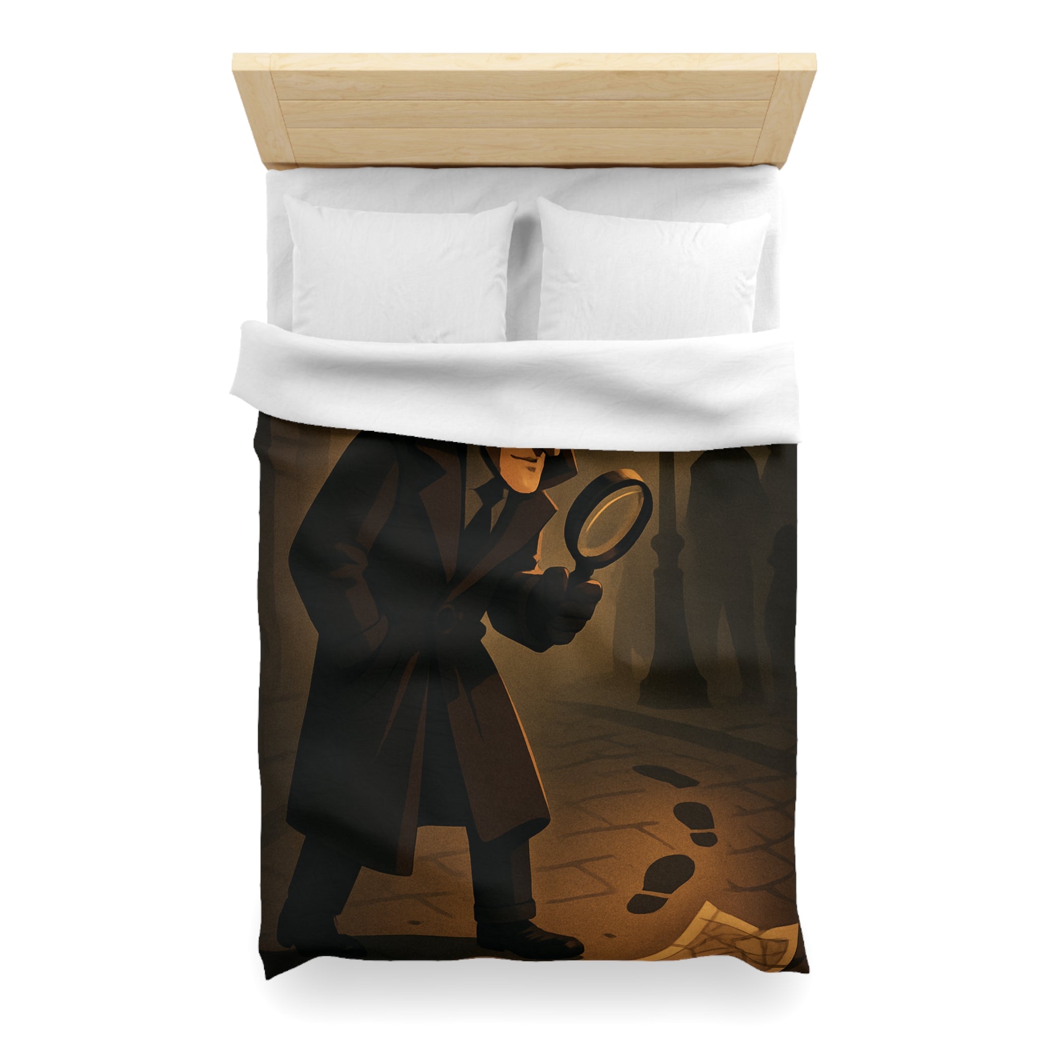 Housse de couette mystérieuse détective sombre rue nocturne silhouette investigation piste intrigante