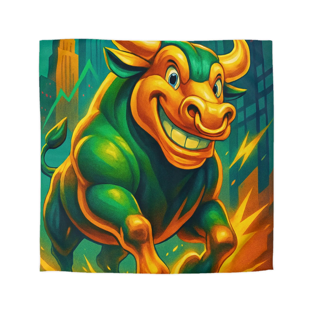 Housse de couette dynamique avec taureau optimiste et flèches de croissance urbaine