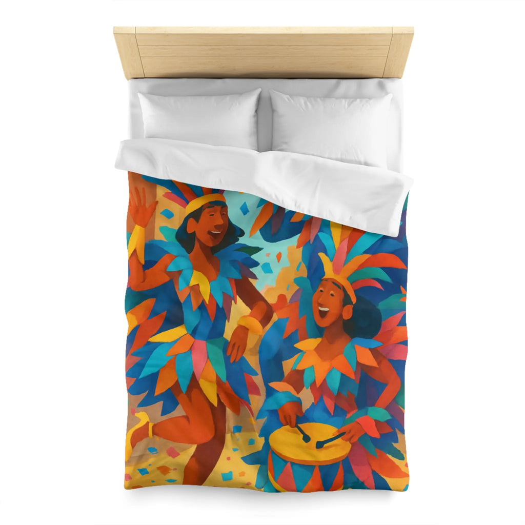 Housse de couette carnaval vibrante avec danseurs multicolores et ambiance festive éclatante