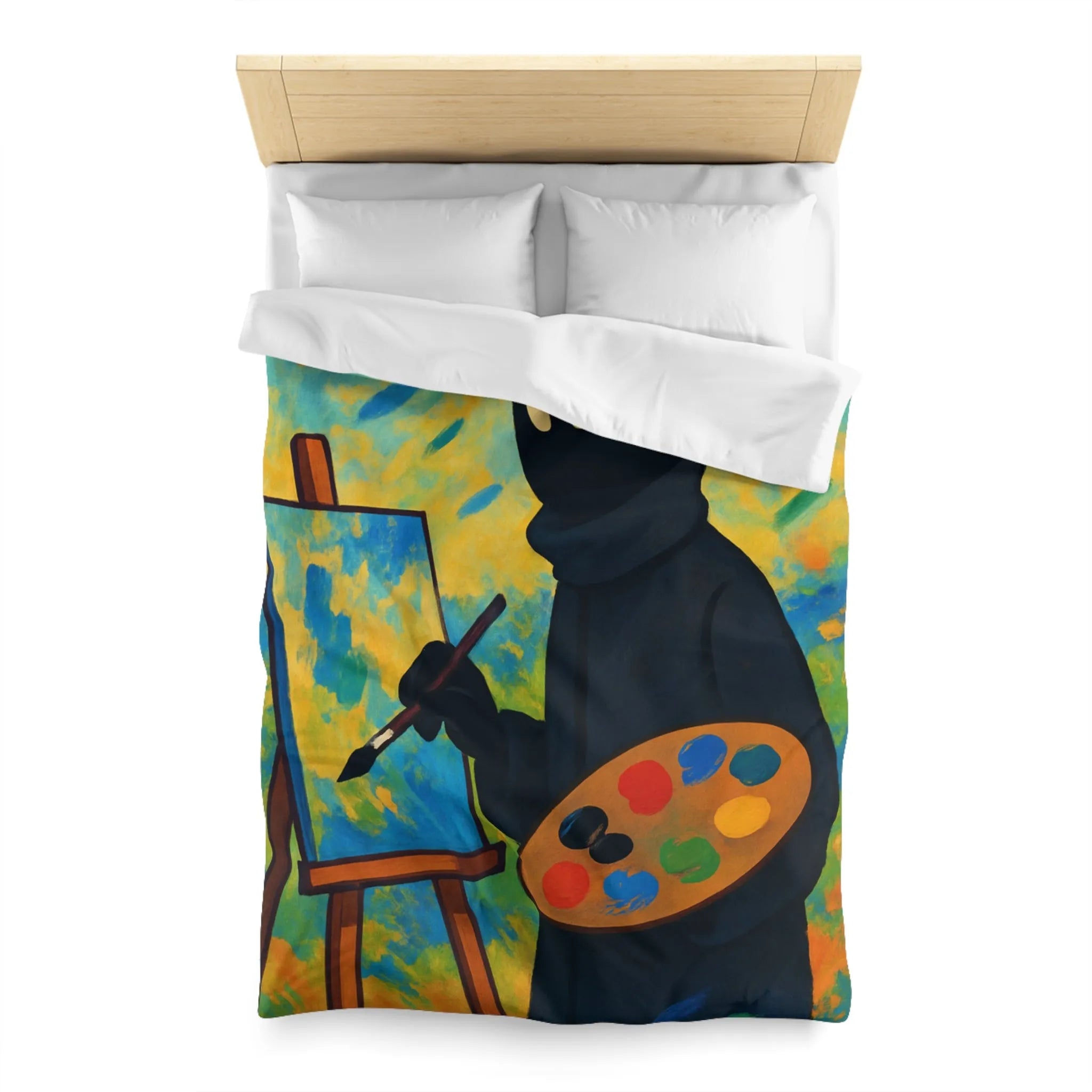 Housse de couette artiste mystérieux avec palette et paysage abstrait coloré