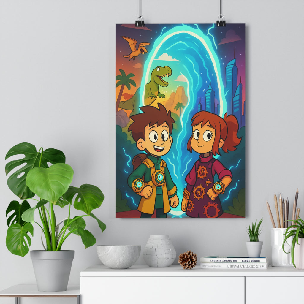 Poster décoratif aventure dynamique explorateurs enfant chambre coloré lumineux jungle futuriste 30x46 cm qualité