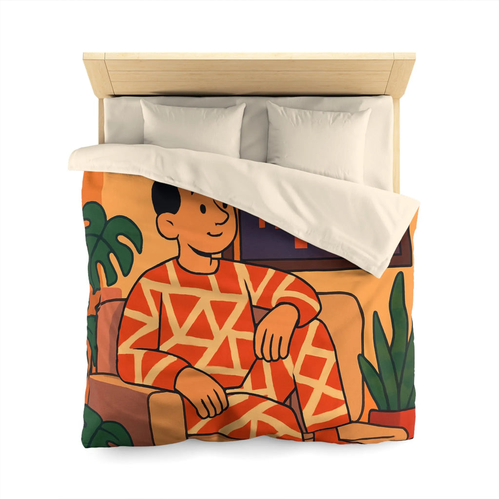 Housse de couette aux motifs géométriques avec scène de coucher de soleil en ville