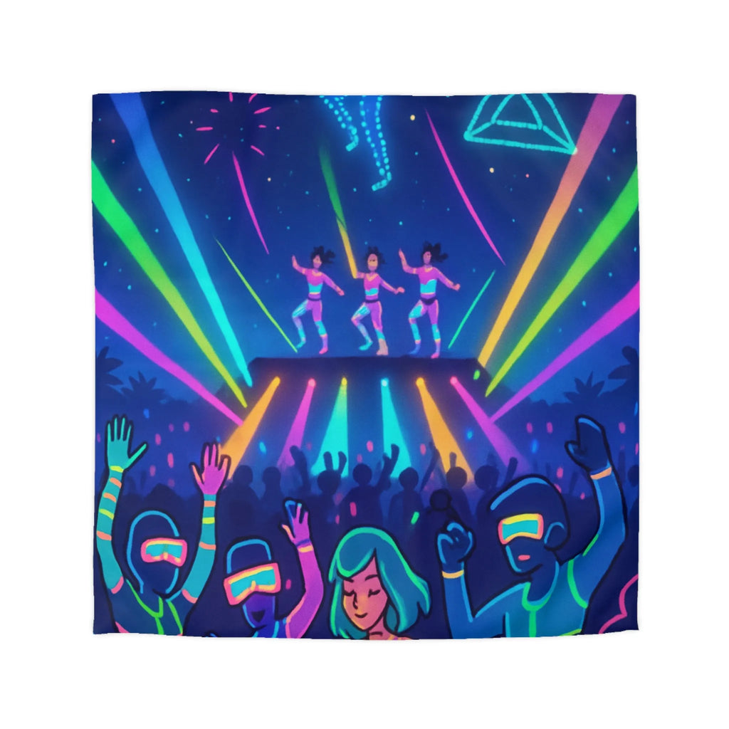 Housse de Couette Lumineuse à Motif Danse Futuriste et Éléments Cosmiques Néon