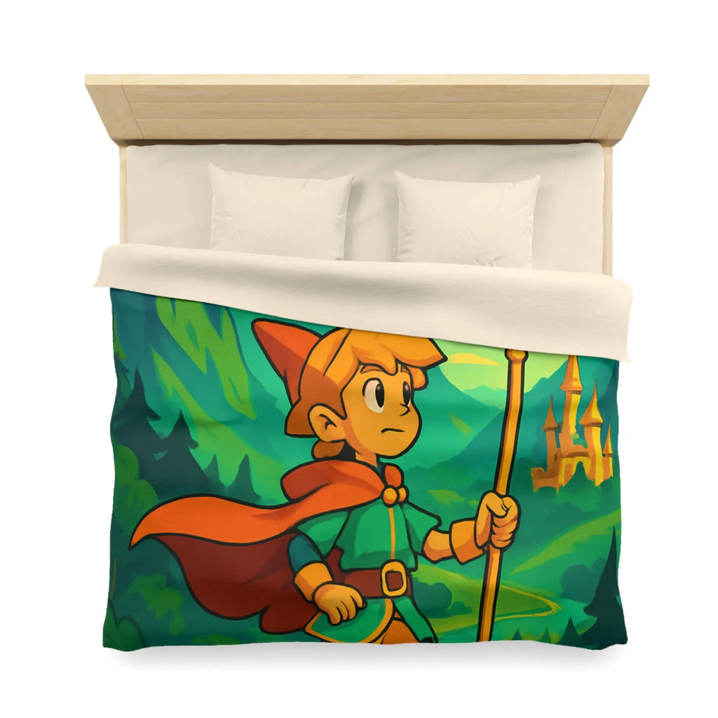 Housse de couette enfant avec illustration magique d'un explorateur et créatures mystiques