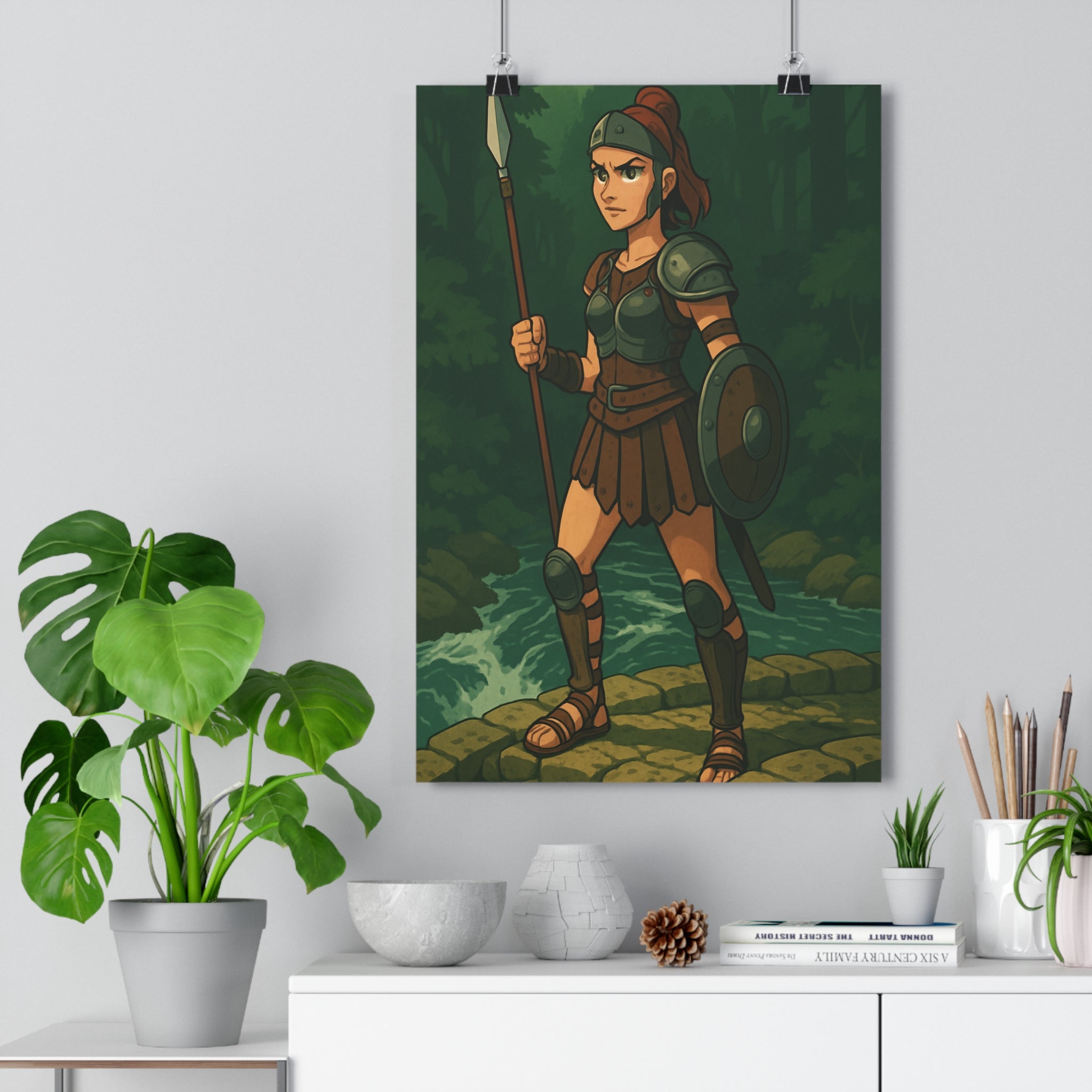 Poster décoratif animé vert terre guerrière courageuse épique salon chambre nature format 30x46 qualité