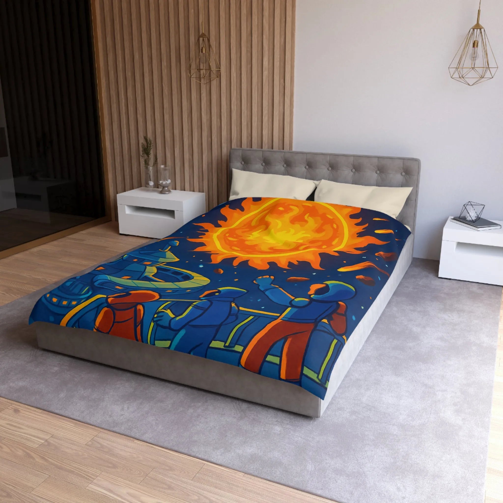 Housse de couette colorée avec scène spatiale vibrante pour chambre moderne et vive