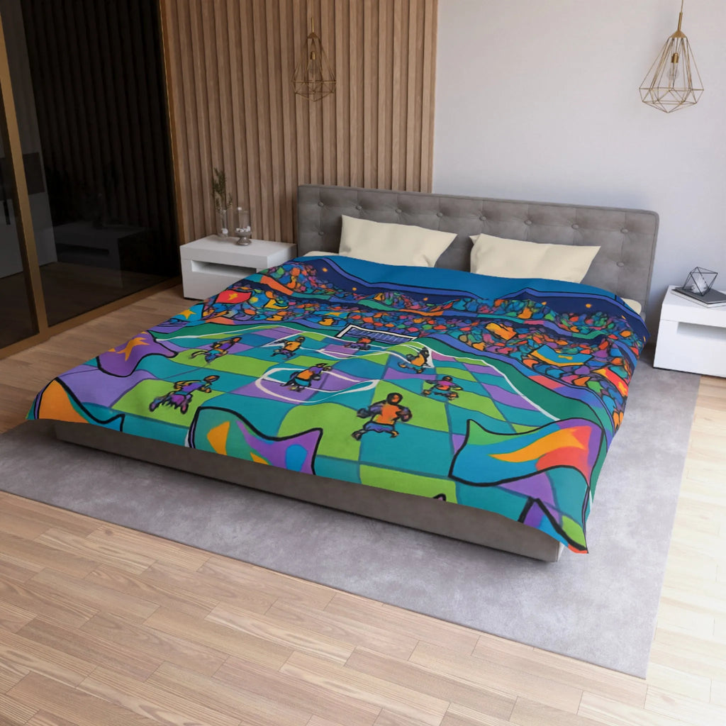 Housse de couette colorée avec motif de stade de football sous ciel étoilé