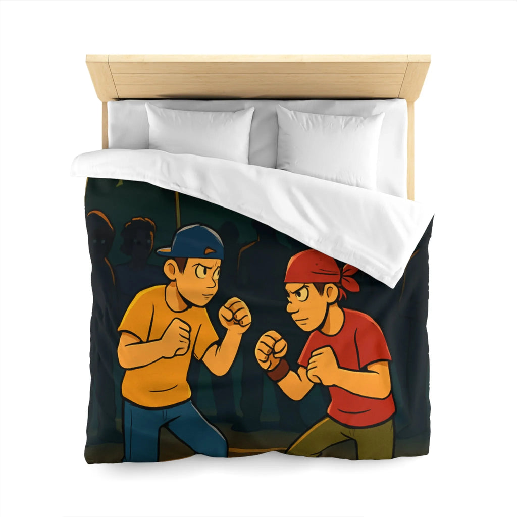 Housse de couette avec illustration urbaine de deux boxeurs sous lampadaires la nuit