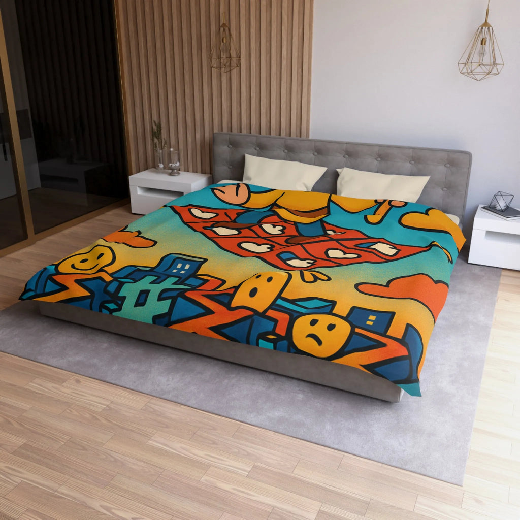 Housse de couette colorée avec un personnage sur un tapis volant magique