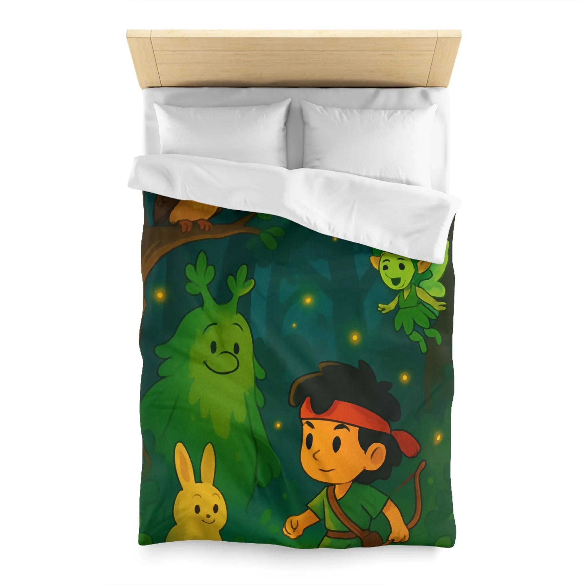 Housse de couette enfant illustrée avec scène de forêt enchantée et personnages magiques