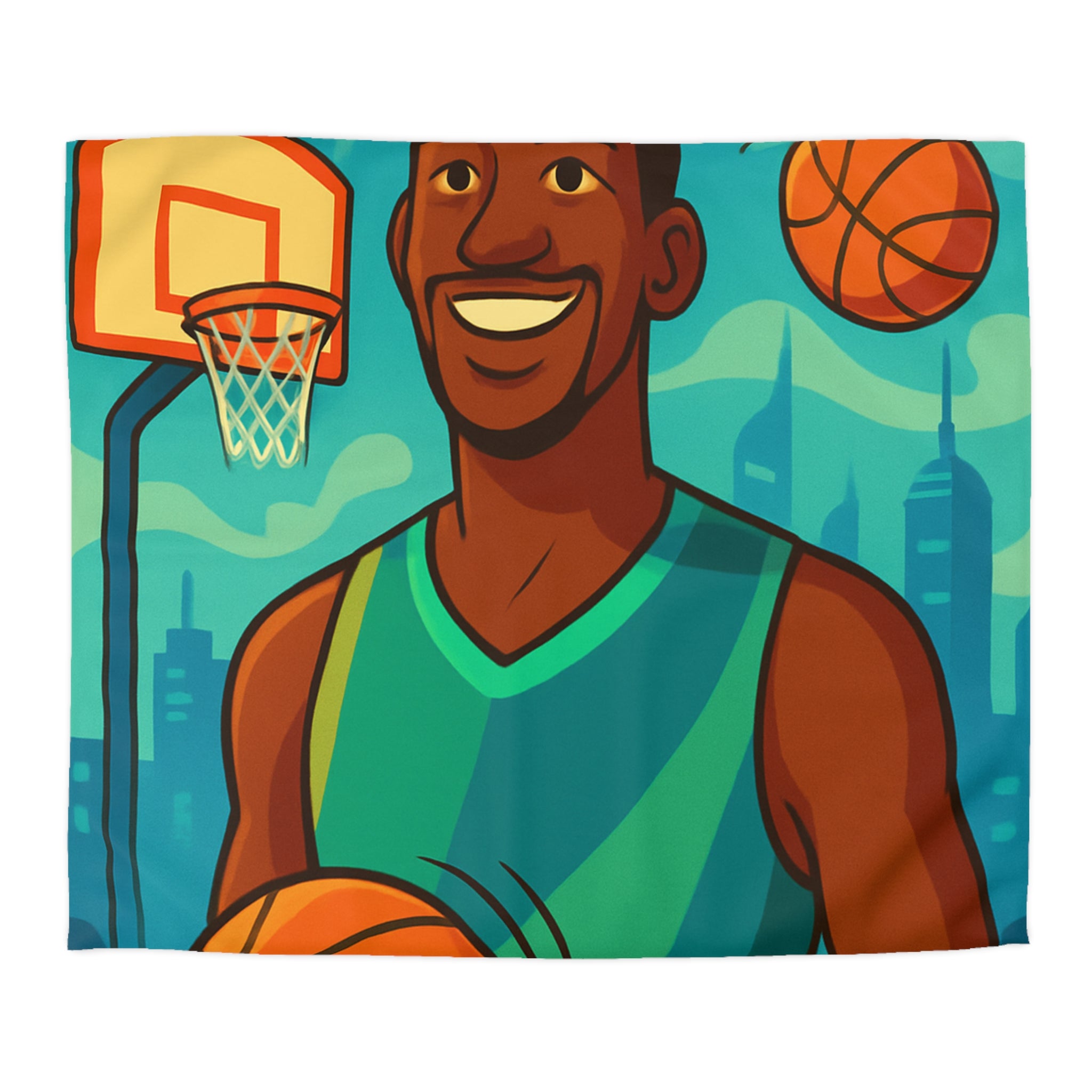 Housse de Couette Pour Enfant Thème Basketball Colorée et Ludique avec Joueur Souriant