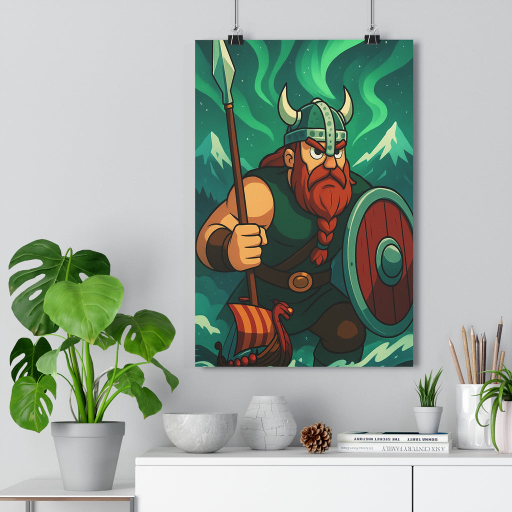 Poster décoratif épique nordique vert bleu aventure salon chambre mystérieux guerrier qualité premium unique
