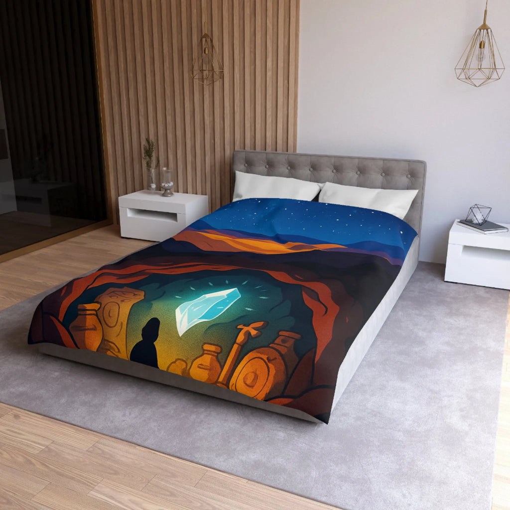 Housse de couette avec paysage nocturne et cristal lumineux dans une grotte mystérieuse