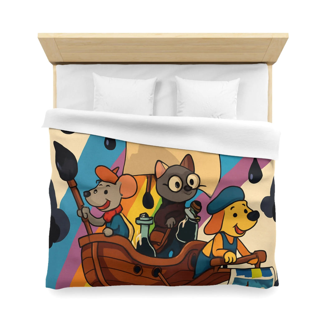 Housse de couette enfant avec animaux navigateurs sur arc-en-ciel et bateau enchanteur