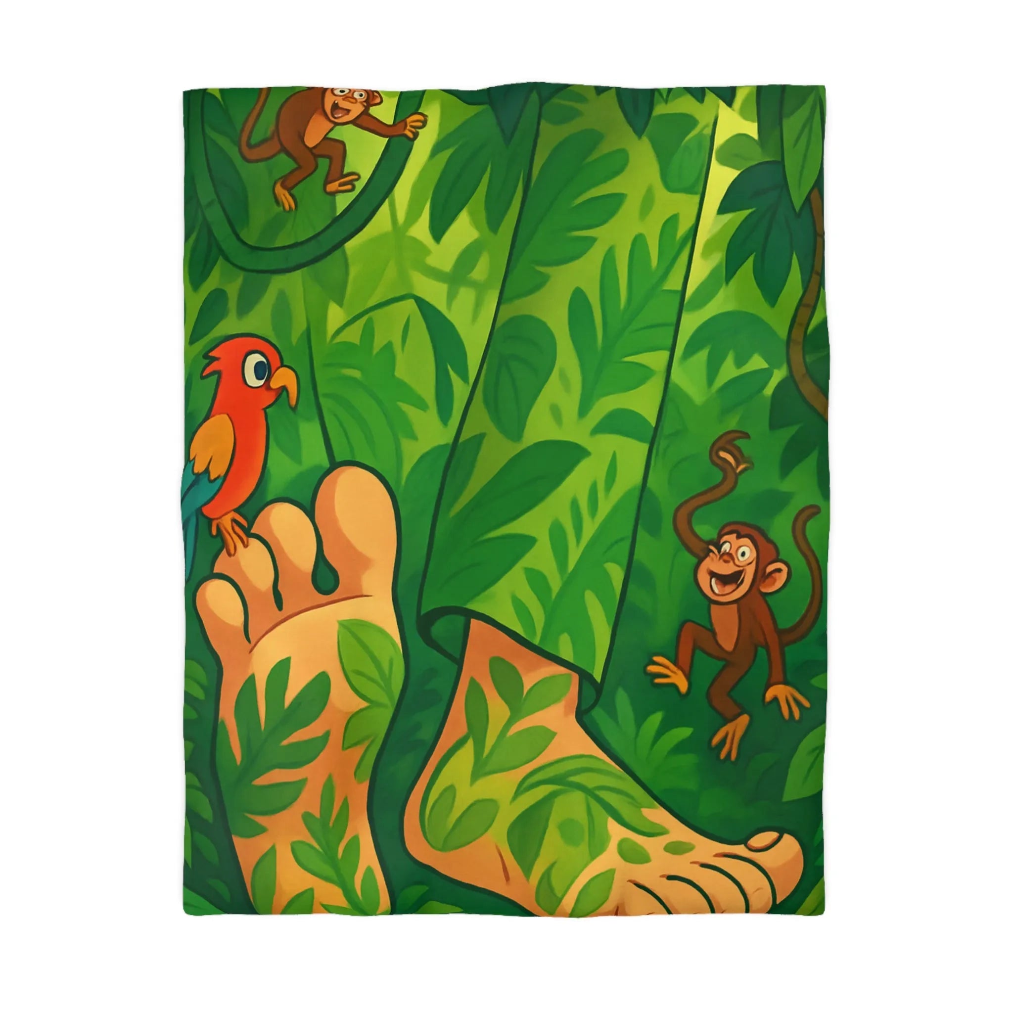 Housse de couette jungle colorée avec singes joyeux et perroquet exotique