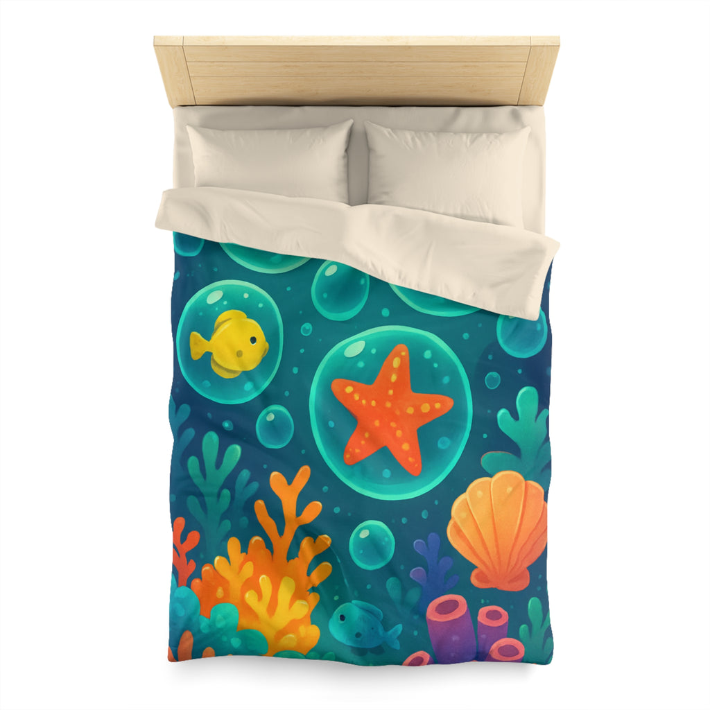 Housse de Couette Océan Animé pour Enfants avec Tortue et Étoile de Mer Mignonne