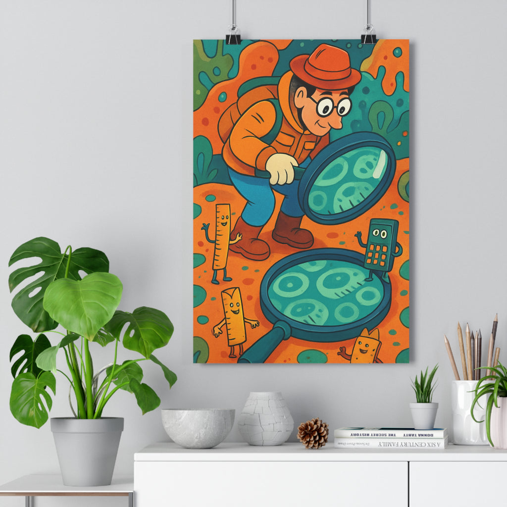 Poster décoratif cartoon scientifique turquoise orange aventurier mystique enfant chambre joyeux éducatif créatif unique