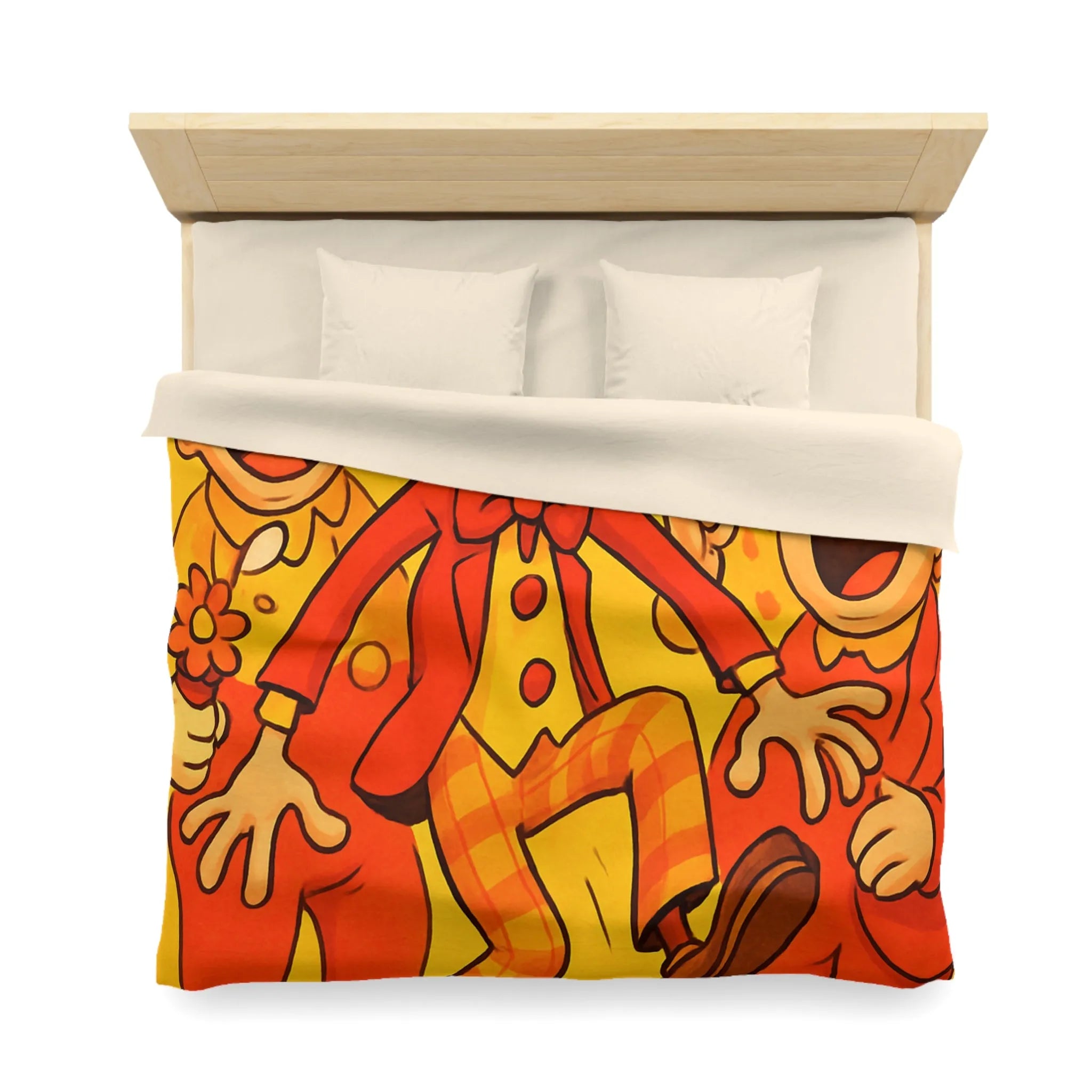 Housse de Couette Colorée avec Design Amusant de Clowns et Bananes Glissantes