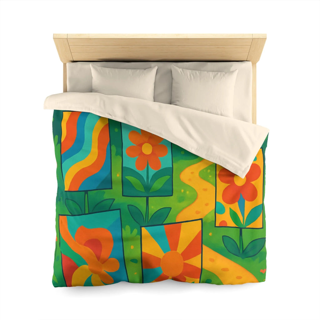 Housse de couette colorée avec fleurs et papillons pour chambre moderne et vivante