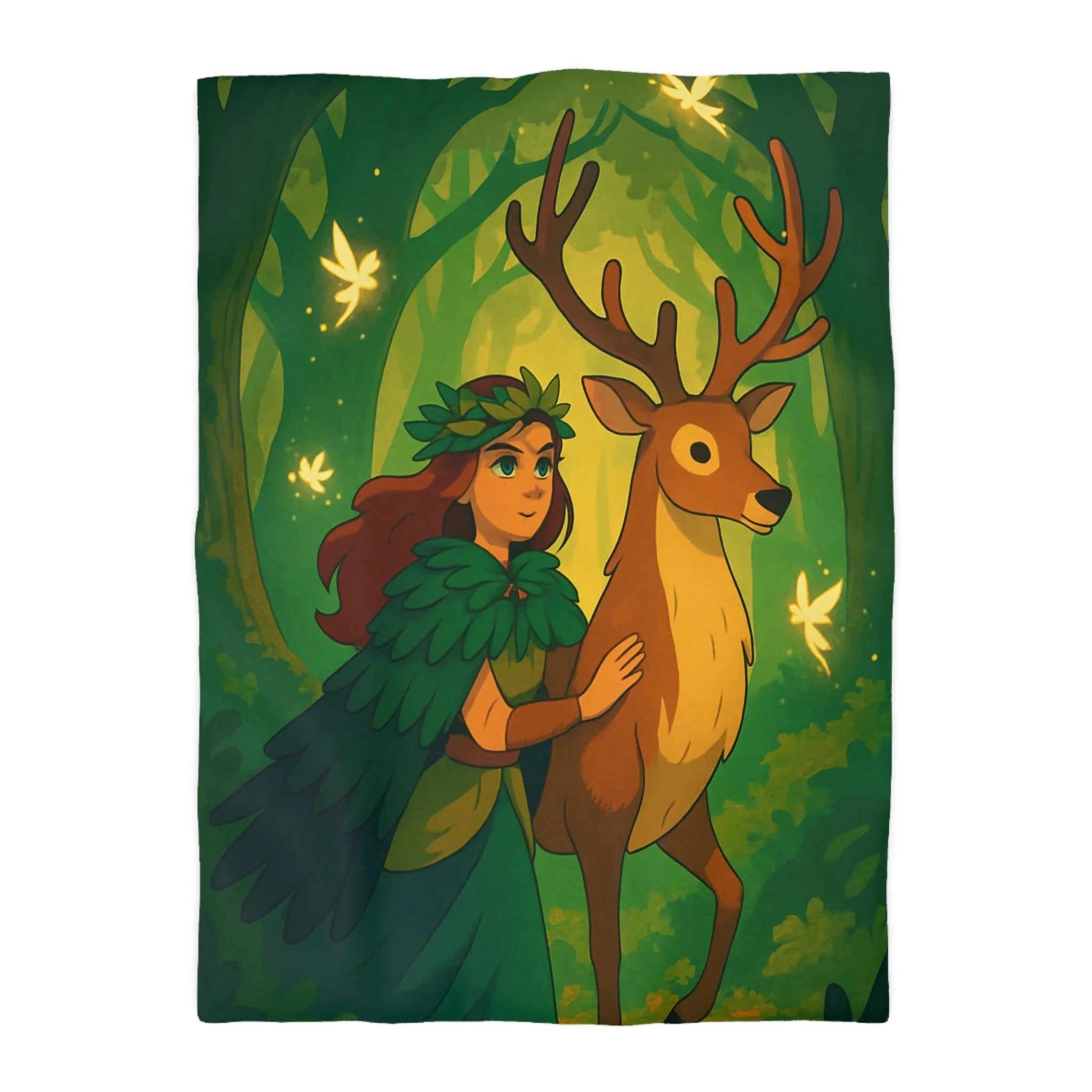 Housse de couette forestière magique avec cerf et fée pour ambiance féérique naturelle