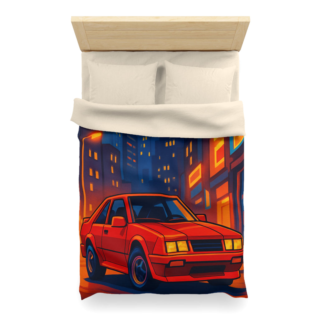 Housse de couette urbaine rétro avec voiture rouge lueur nocturne vibrante