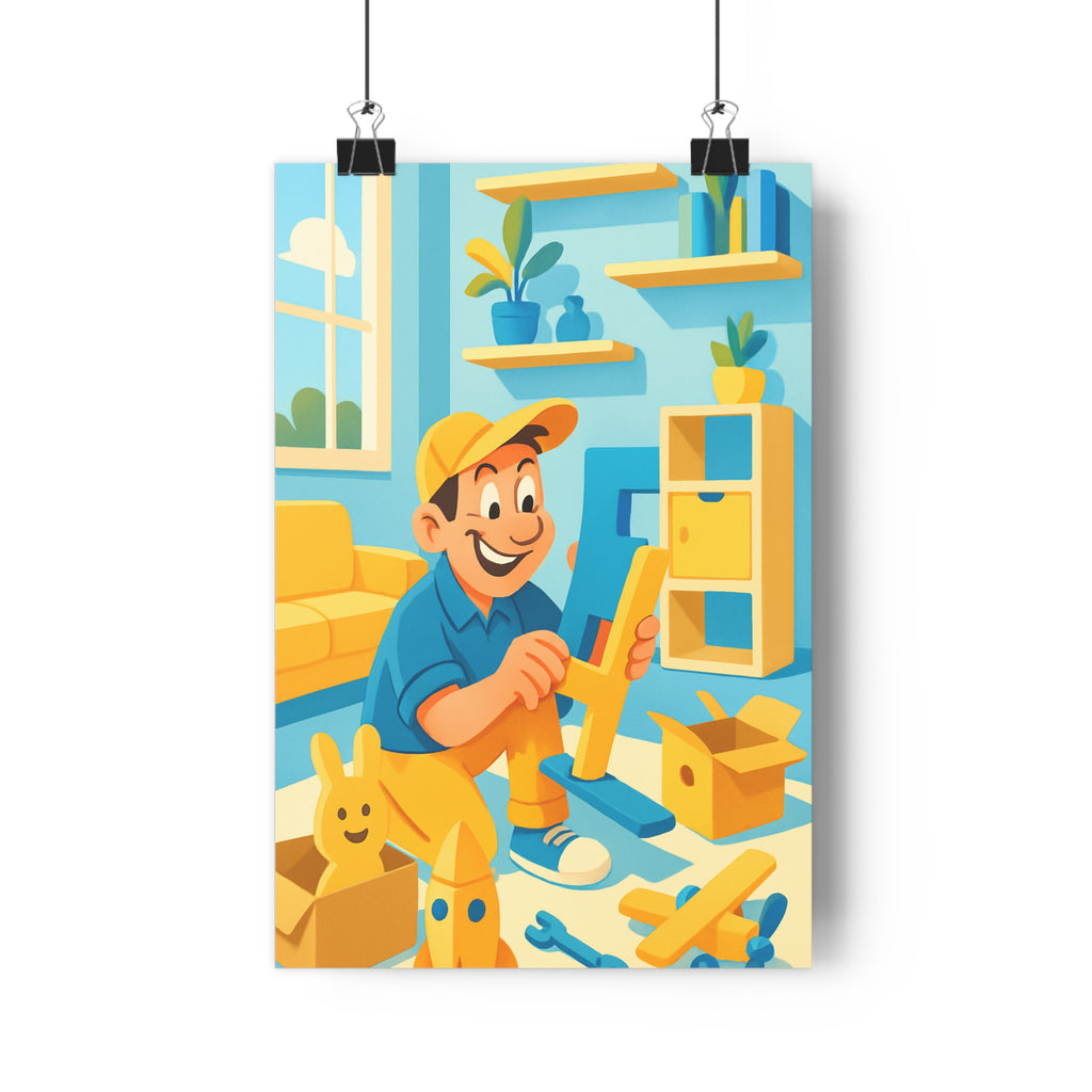 Poster décoratif jaune bleu moderne joyeux chambre enfant style coloré lumineux design maison qualité