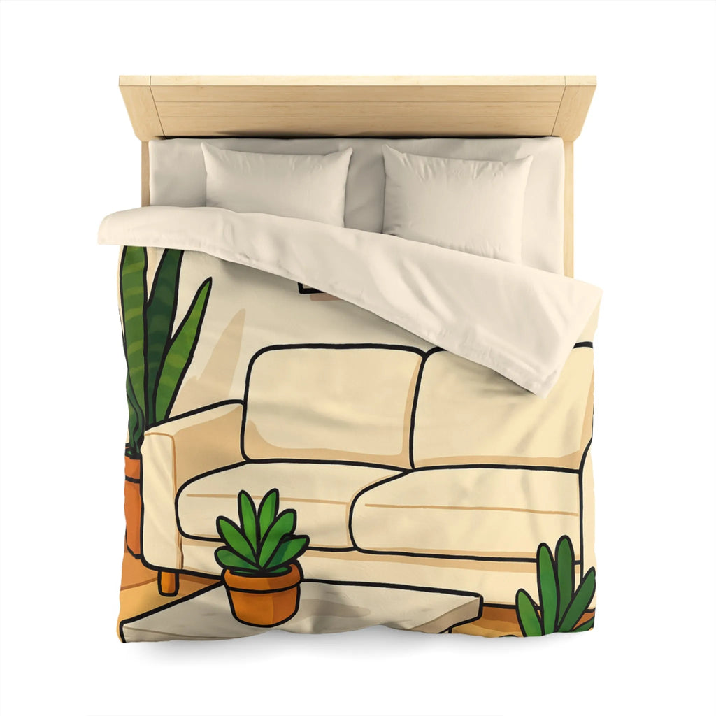 Housse de Couette Élégante avec Design Graphique Moderne et Plantes Vertes Décoratives