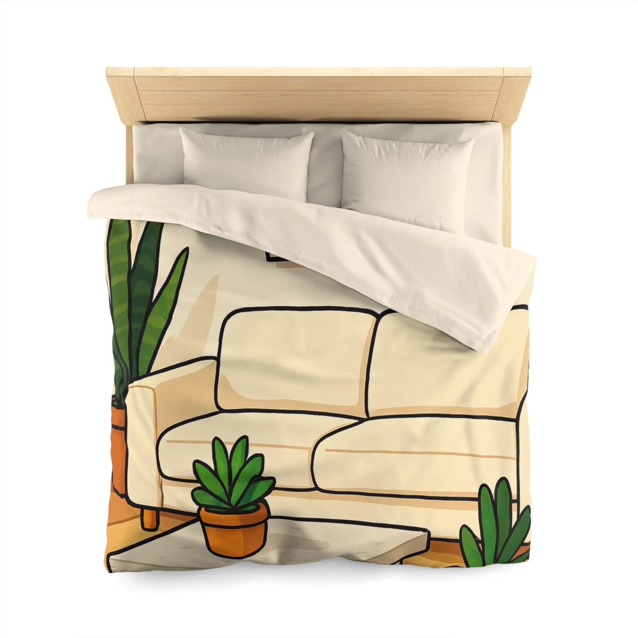 Housse de Couette Élégante avec Design Graphique Moderne et Plantes Vertes Décoratives