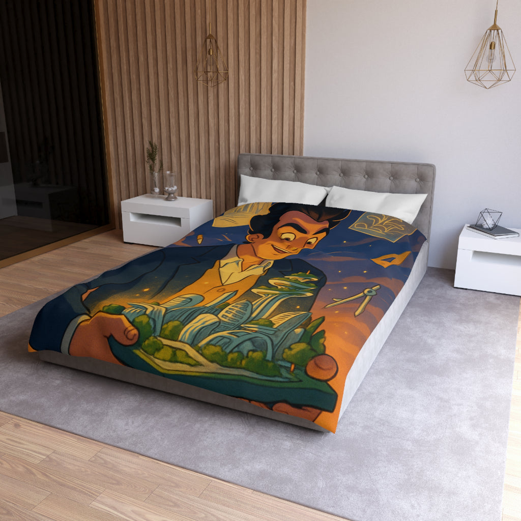 Housse de couette urbaine avec design futuriste, ambiance artistique et couleurs somptueuses