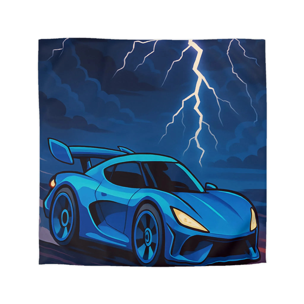 Housse de couette bleue supercar avec éclair ciel dramatique pour chambre moderne