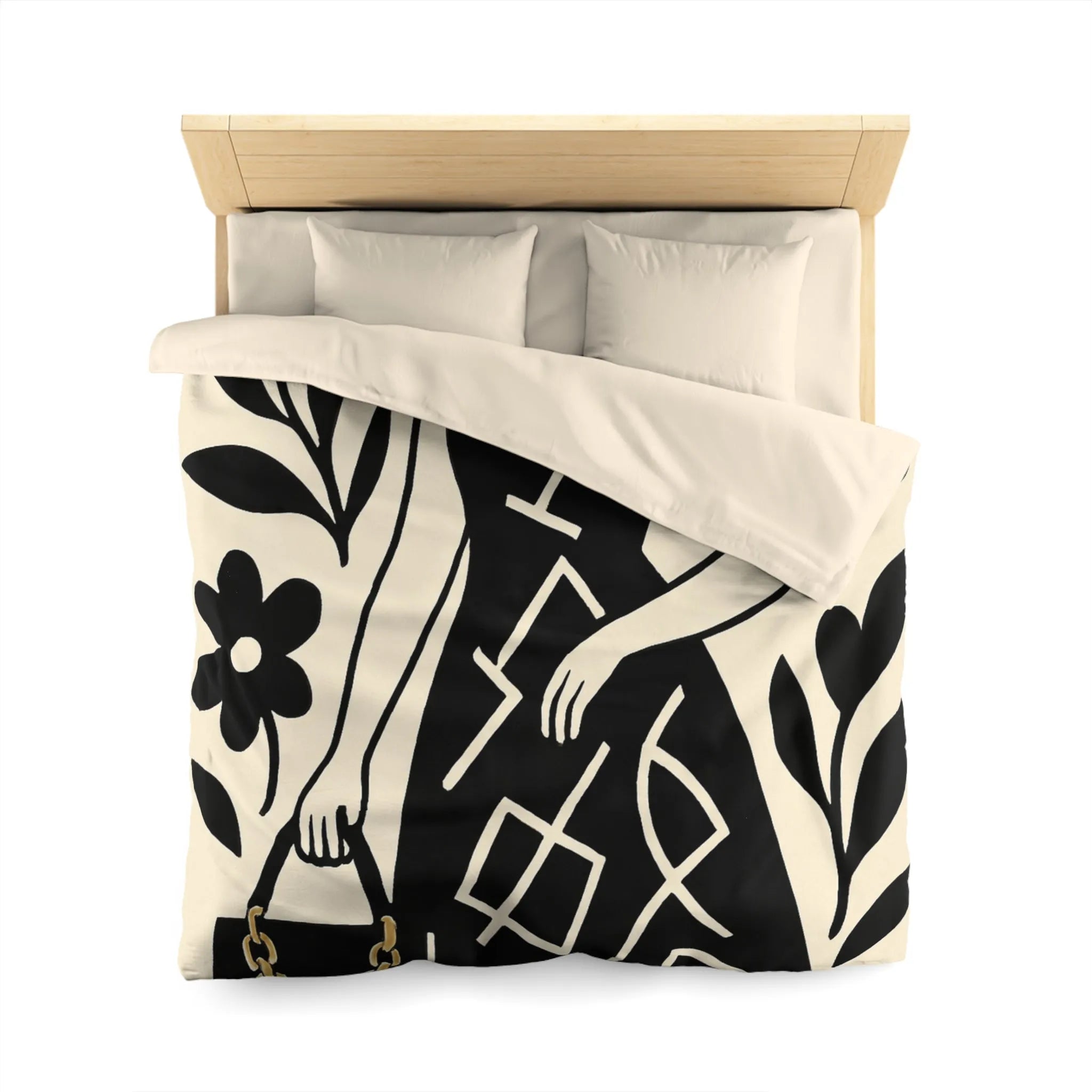 Élégant motif floral noir et blanc pour housse de couette moderne et sophistiquée