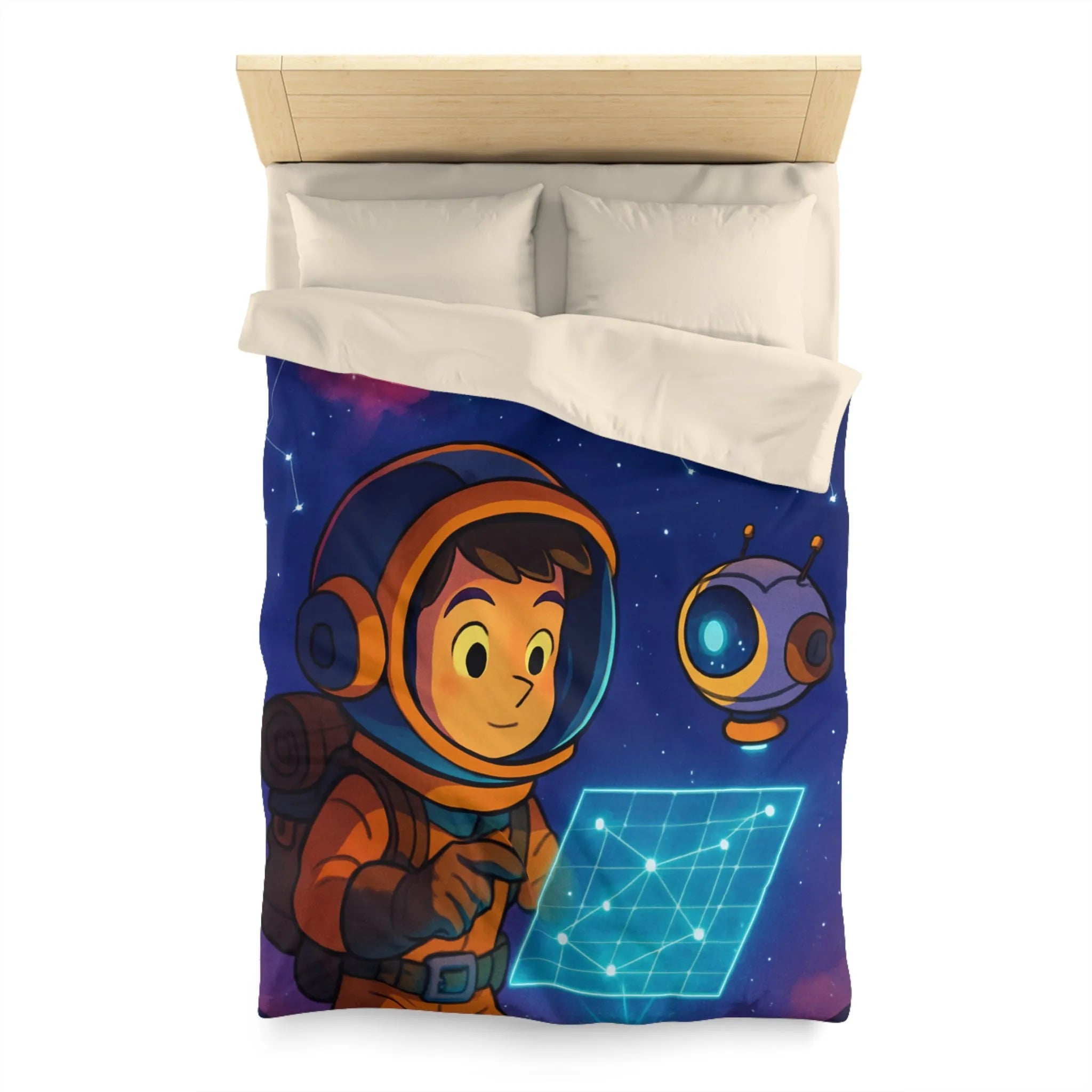 Housse de Couette Enfantine Astronaute et Robot Explorent le Ciel Étoilé Fantastique