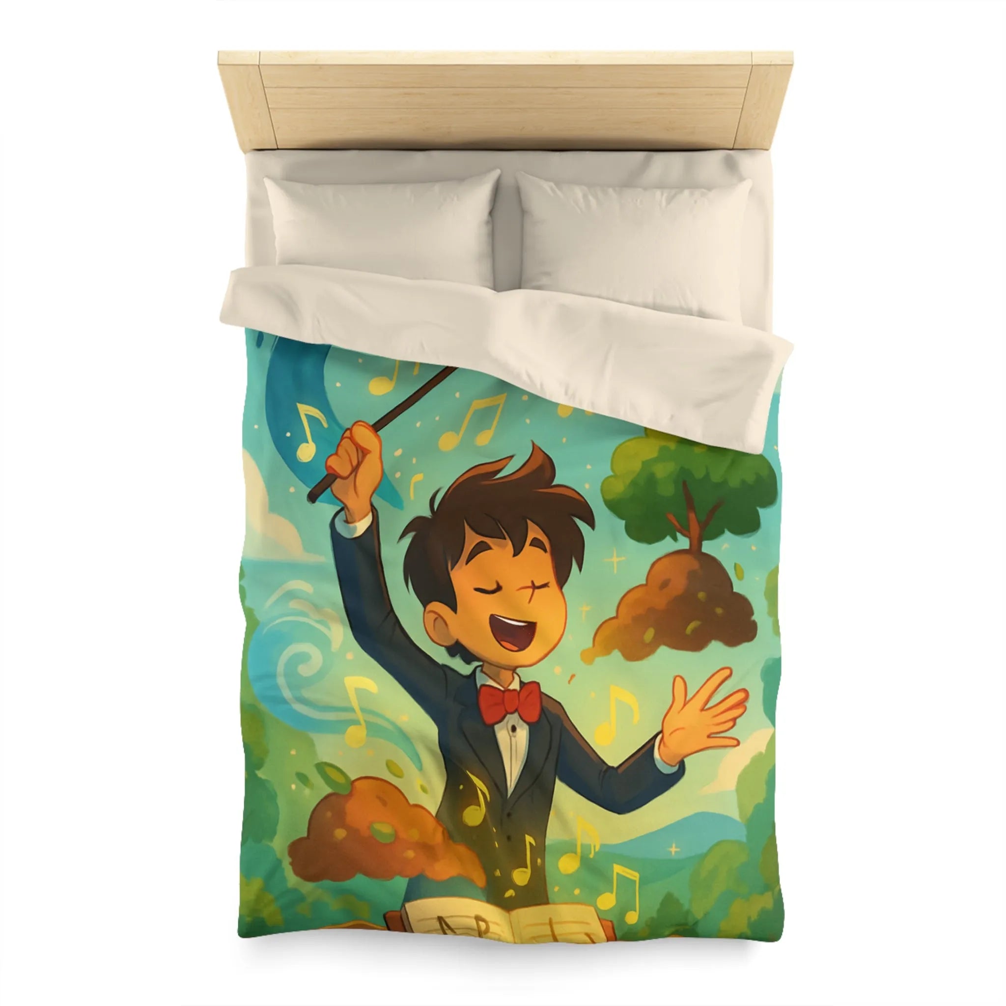 Housse de couette magique avec chef d'orchestre et notes musicales colorées animées