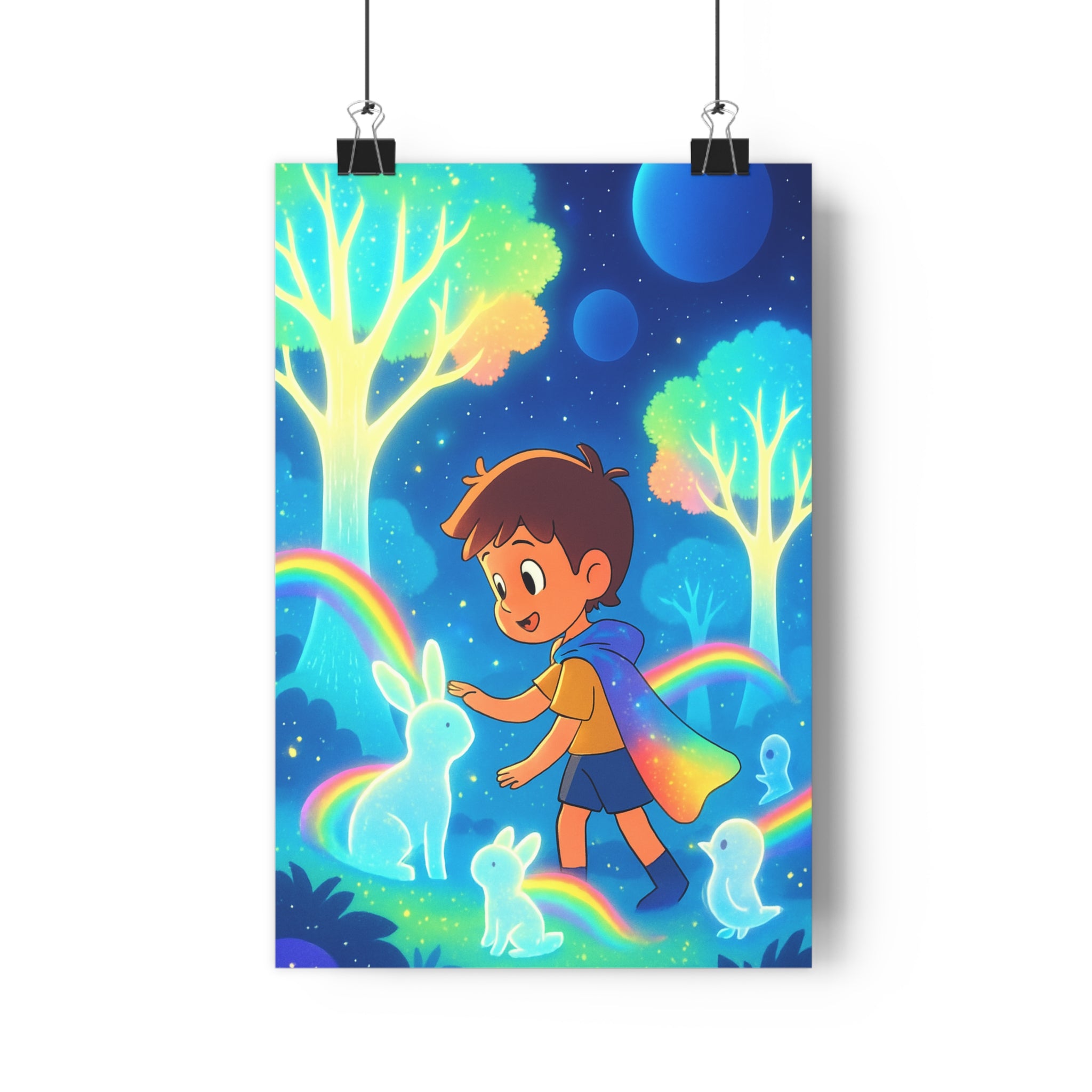 Poster décoratif féerique lumineux forêt enchantée enfant créatif magique ambiance rêveuse colorée 30x46 qualité