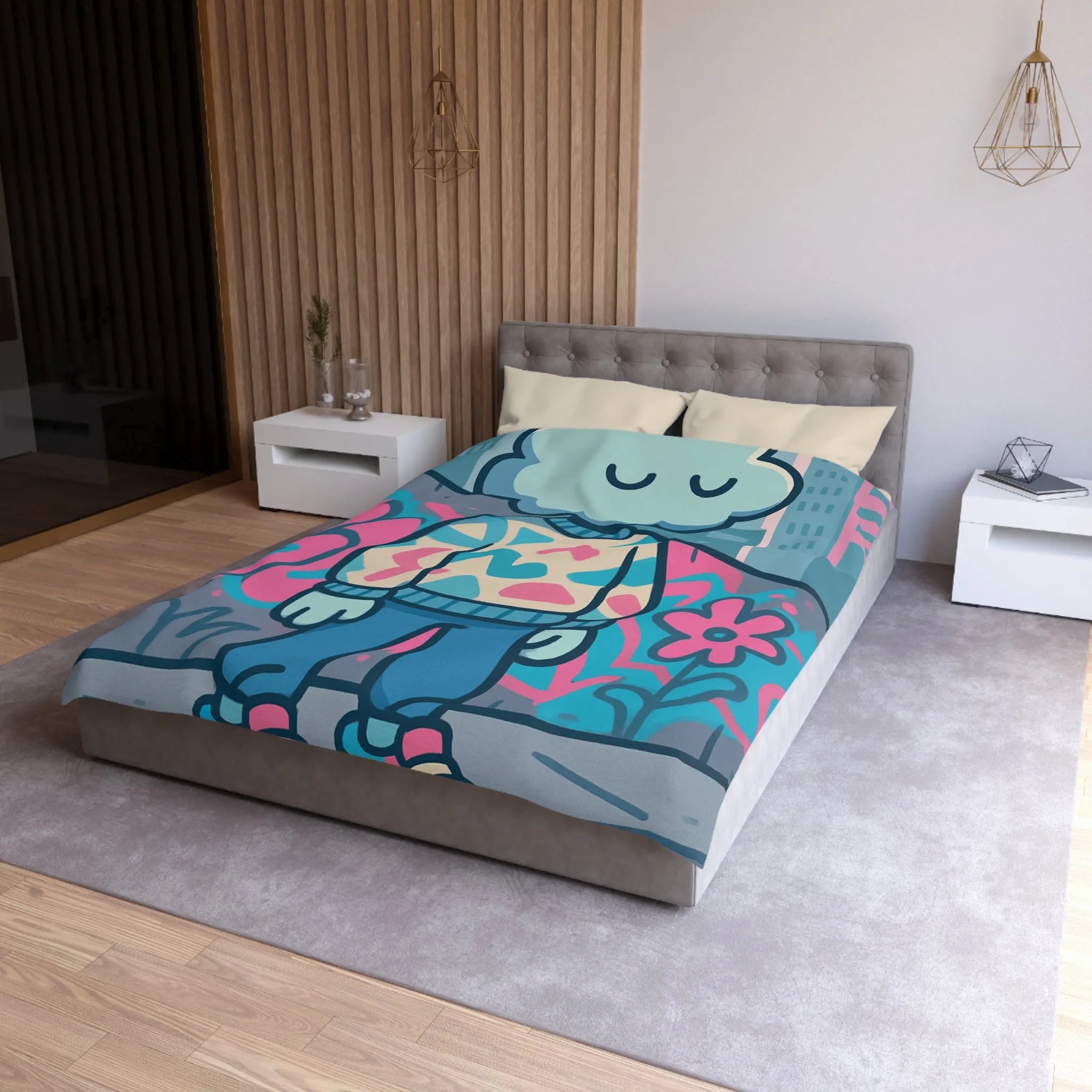 Housse de Couette Design Nuage et Street Art pour Chambre Fun et Colorée