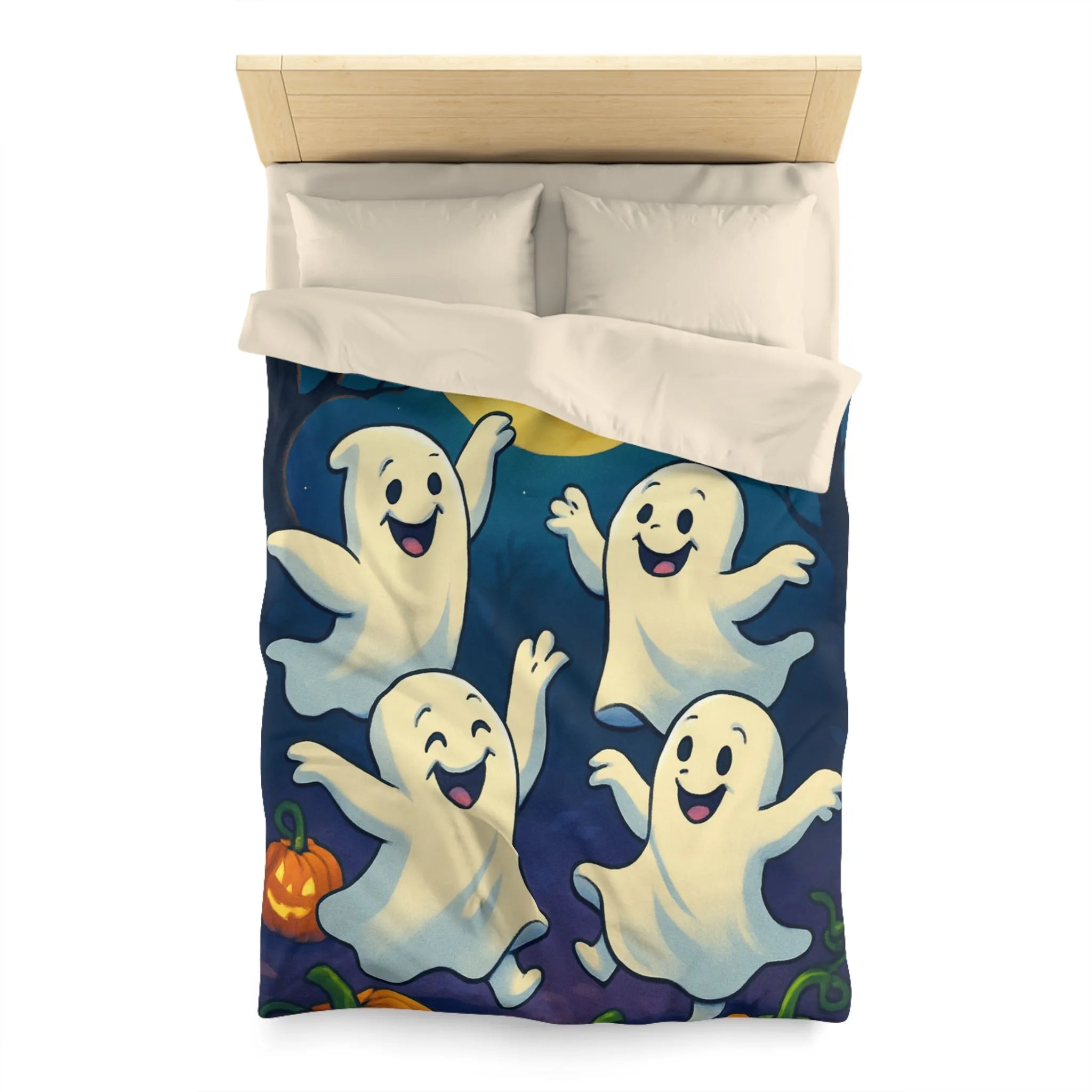 Housse de couette fantaisie avec esprits dansants sous lune et chauves-souris effrayantes