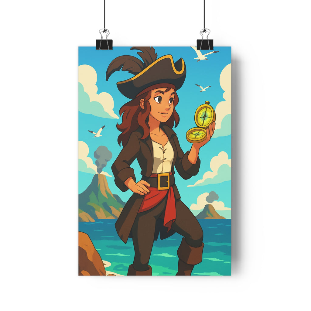 Poster décoratif aventure pirate îles cartoon coloré chambre enfant mer ciel paysage exotique qualité