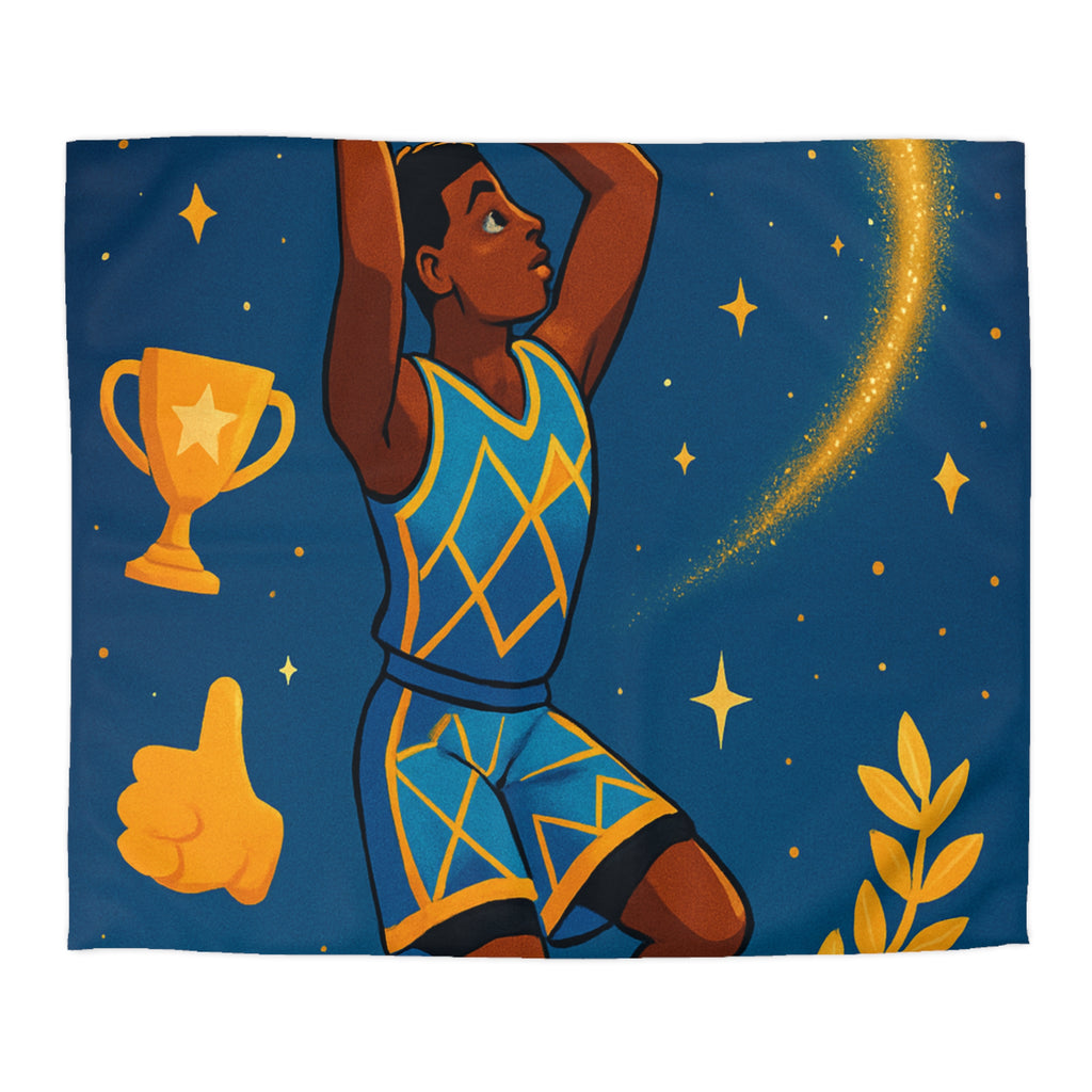 Housse de Couette Thématique Basket avec Étoiles et Trophée pour Fans Sportifs