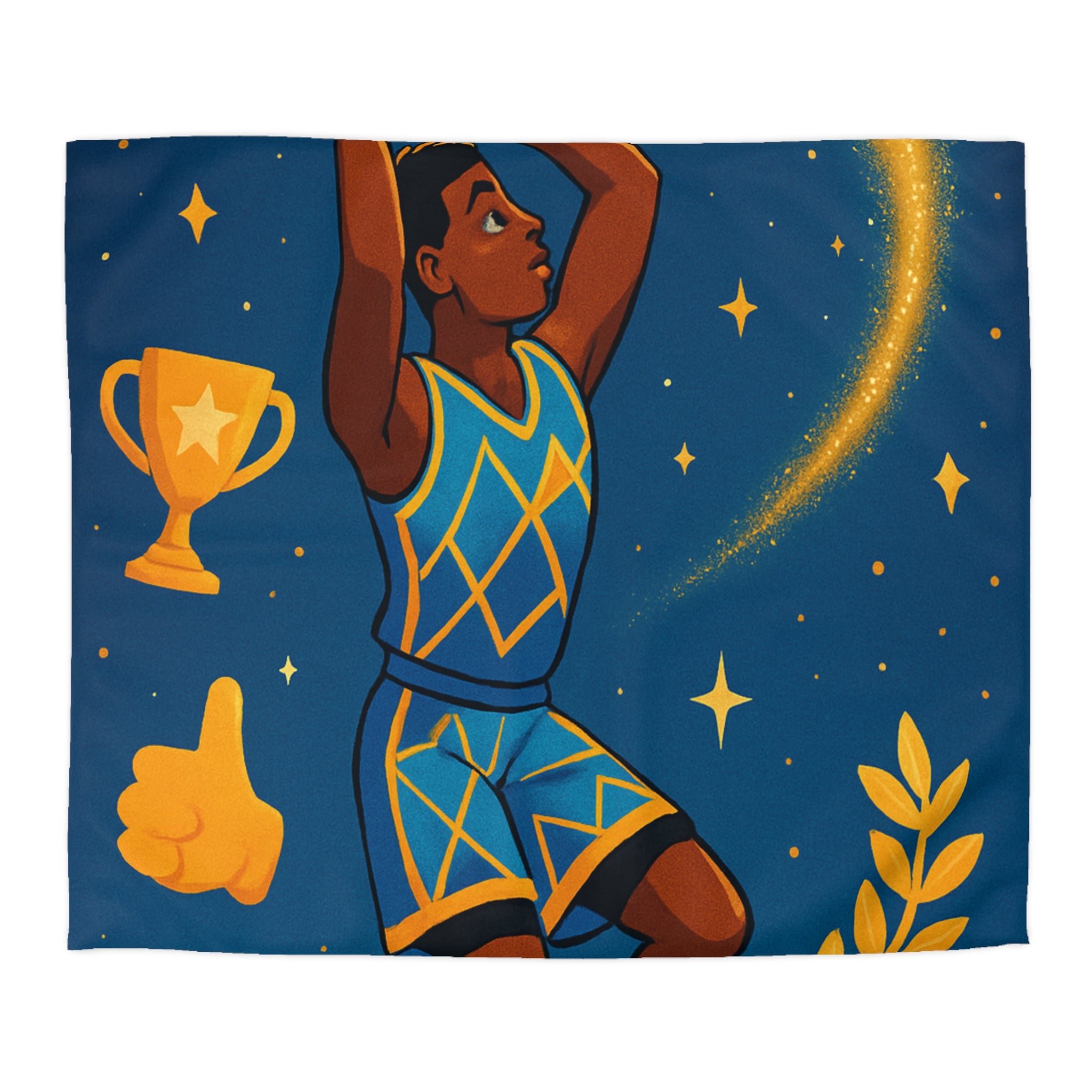 Housse de Couette Thématique Basket avec Étoiles et Trophée pour Fans Sportifs