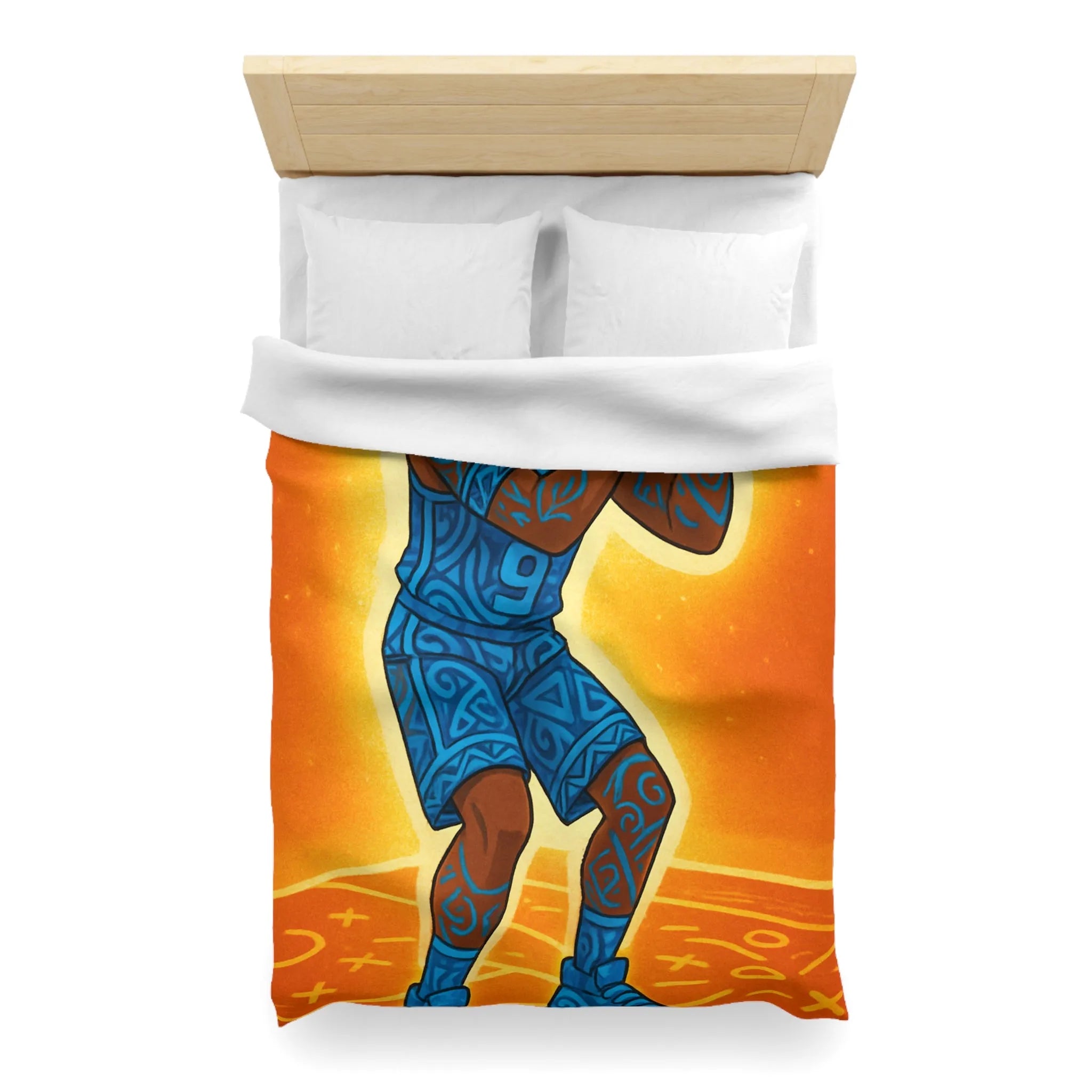 Housse De Couette Avec Joueur De Basketball Graphique En Bleu Sur Fond Orange