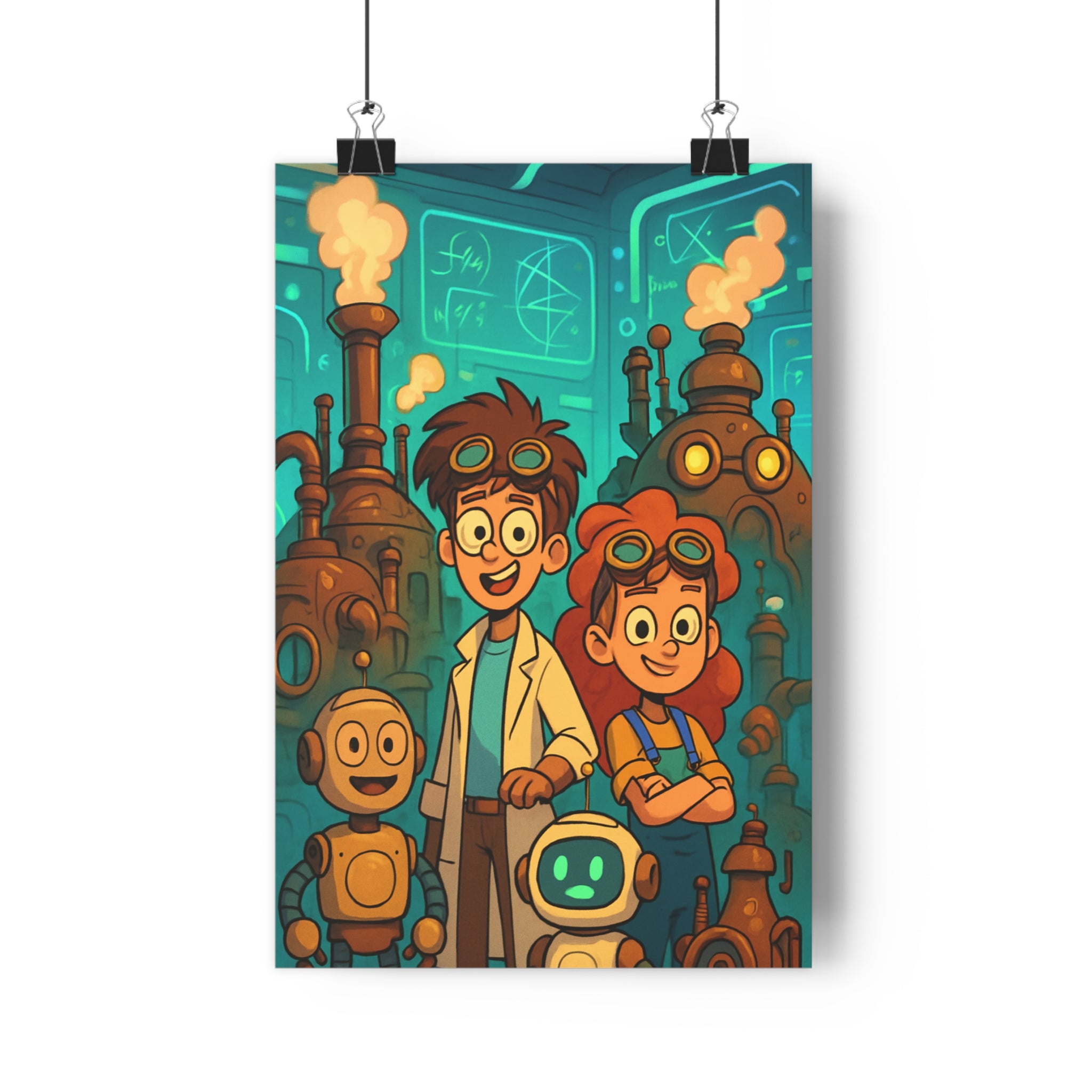 Poster décoratif futuriste steampunk bleu cuivre créatif chambre enfant bureau aventure format 30x46 qualité