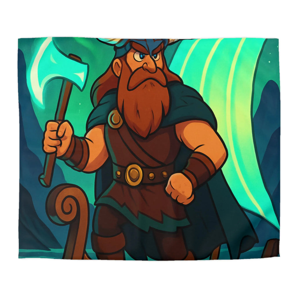 Housse de couette épique viking avec aurore boréale et bateau en pleine mer