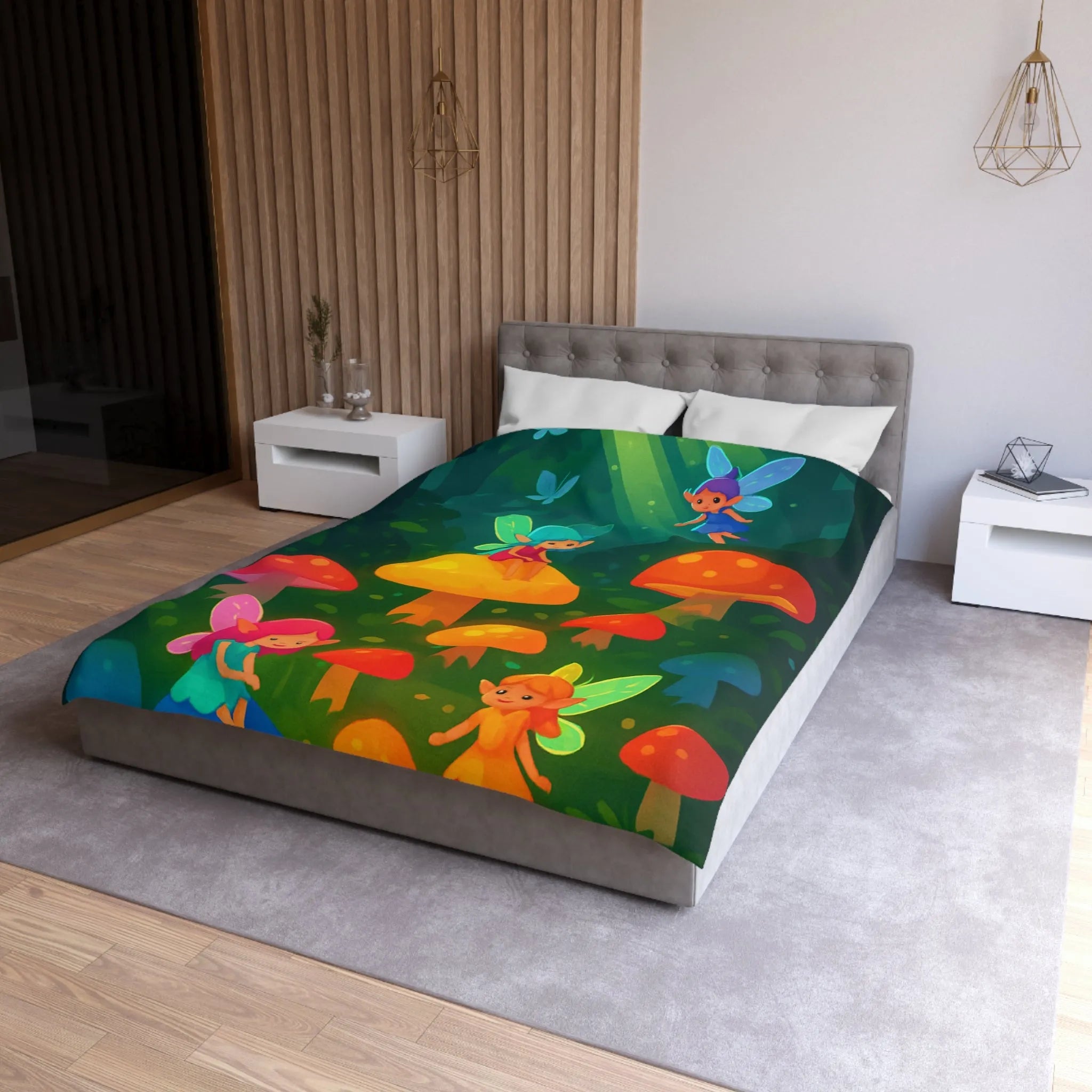 Enchantez Votre Chambre avec Housse de Couette Fées Colorées et Champignons Magiques
