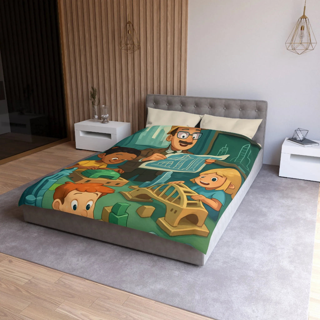 Housse de Couette Enfants Illustrant Un Atelier de Construction Ludique et Éducatif