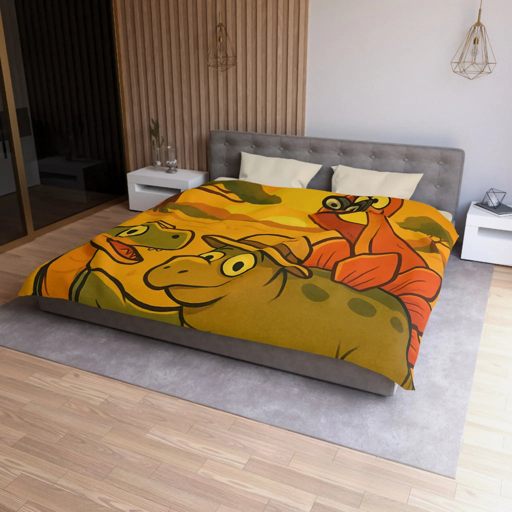 Housse de couette enfant illustrée dinosaures amusants safari coucher de soleil savane jungle