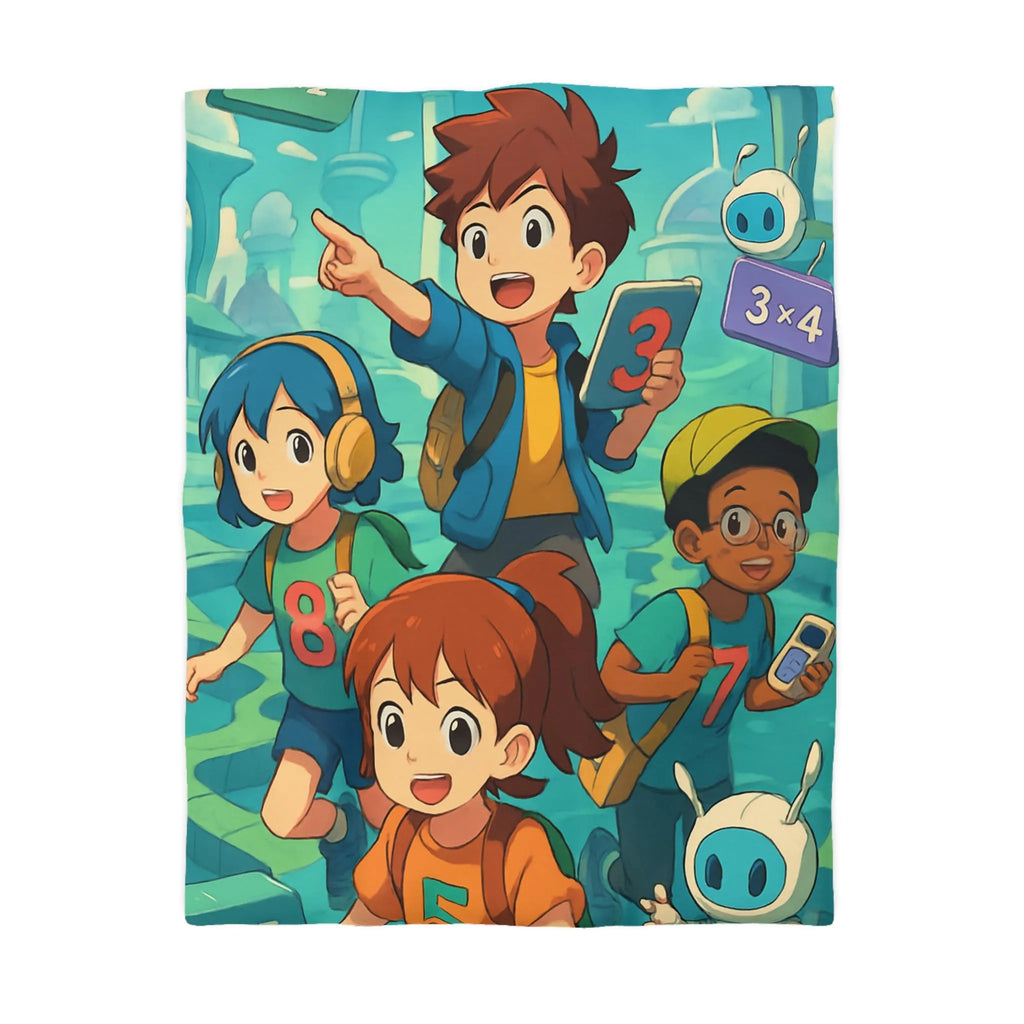 Housse de couette éducative enfants avec chiffres, robots et arrière-plan de labyrinthe coloré