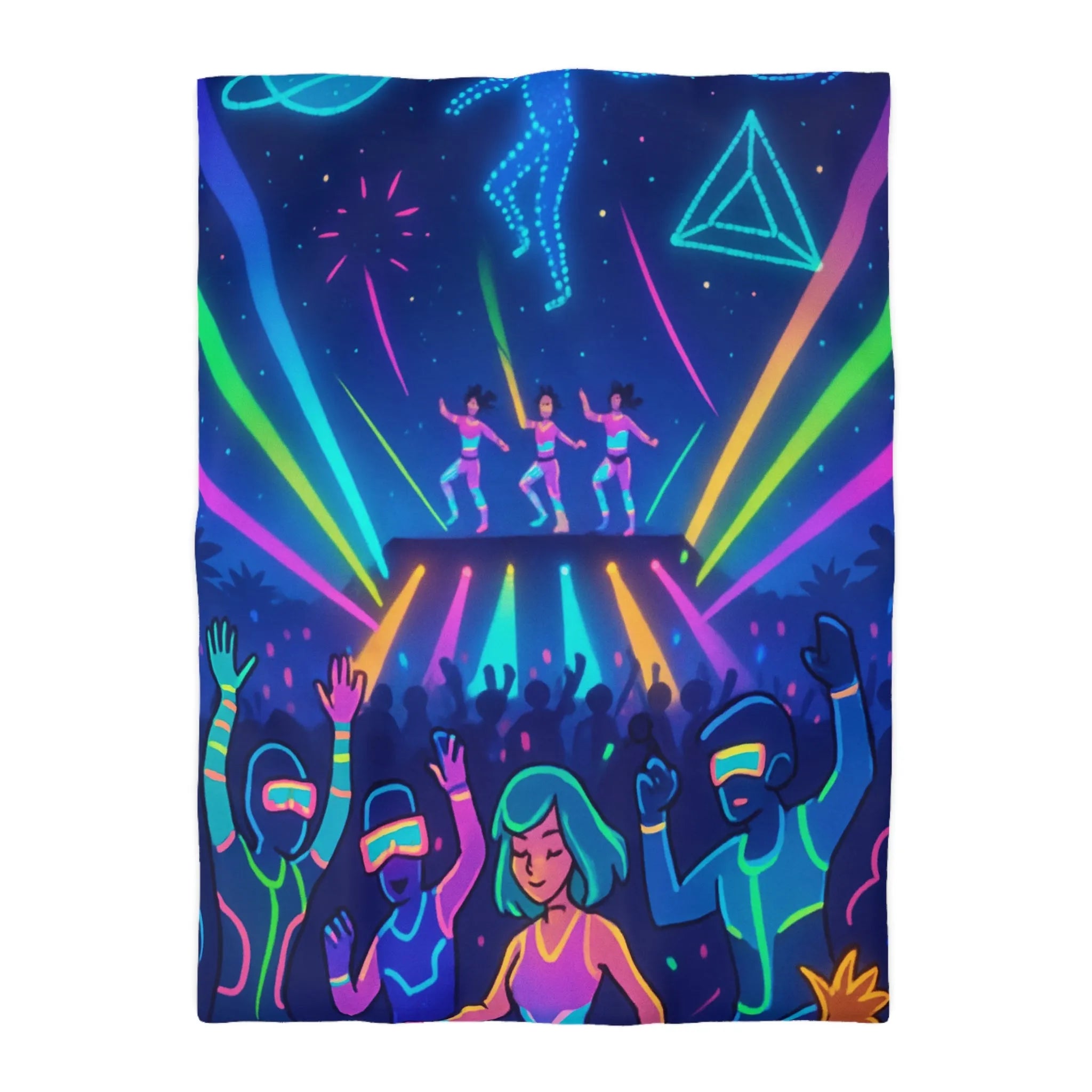 Housse de Couette Lumineuse à Motif Danse Futuriste et Éléments Cosmiques Néon