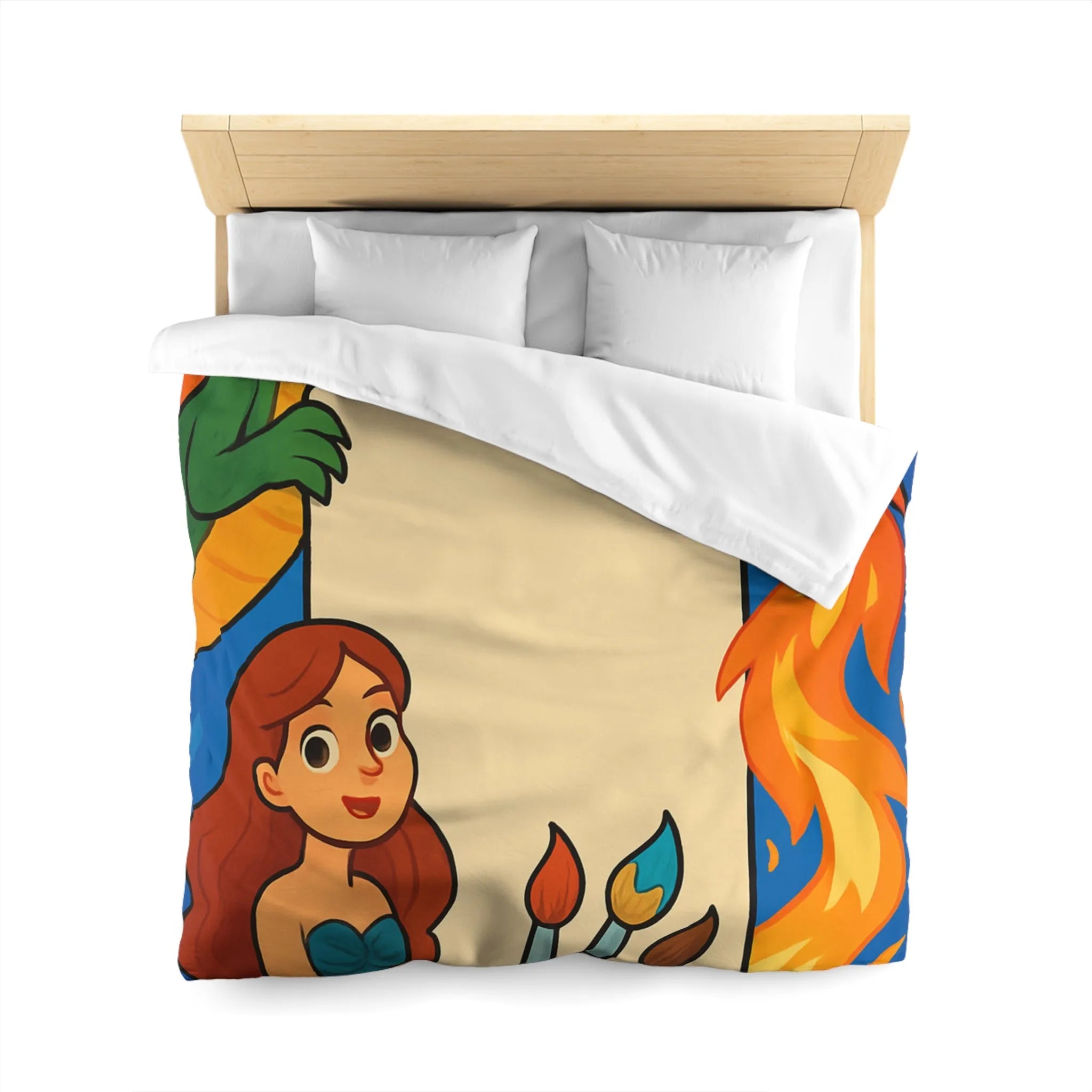 Housse de couette avec dragon, sirène et phénix pour chambre d'enfant artistique