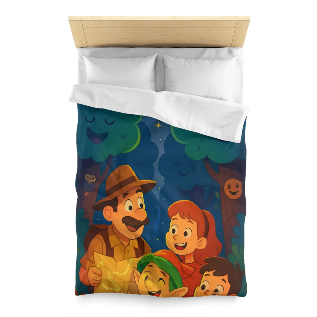 Housse de Couette Enfant Illustrée: Aventure Nocturne en Forêt avec Constellations Magiques