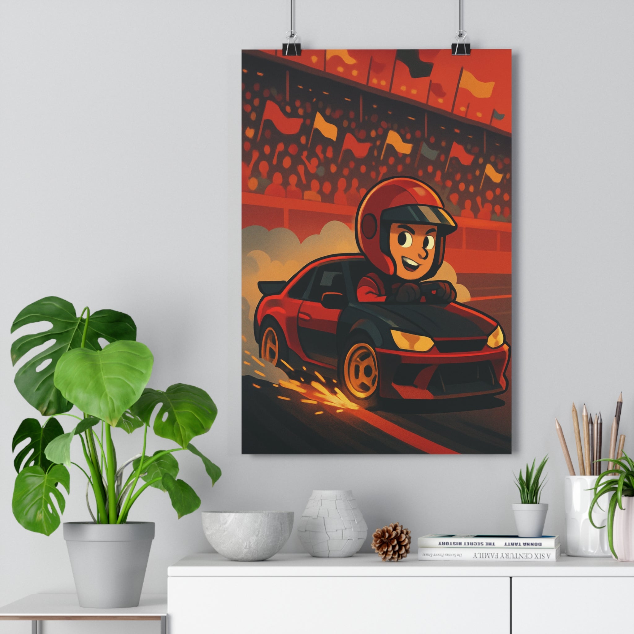 Poster décoratif animé rouge noir jaune course salle jeu dynamique sportif chambre unique qualité